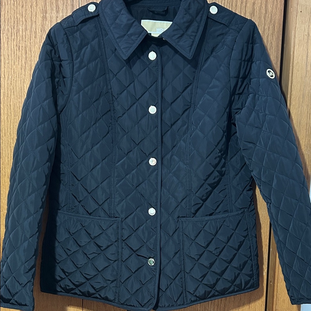 Michael Kors black Quilted Utility Jacket with gold buttons